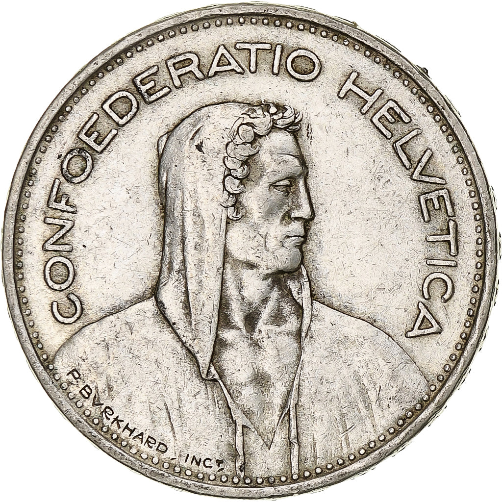 Moeda, Suíça, 5 Francs, 1939, Bern, EF(40-45), Prata, KM:40