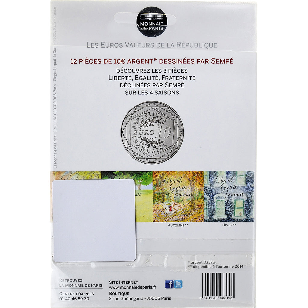 France, 10 Euro, Sempé - Été - Égalité, 2014, Monnaie de Paris, FDC, Argent