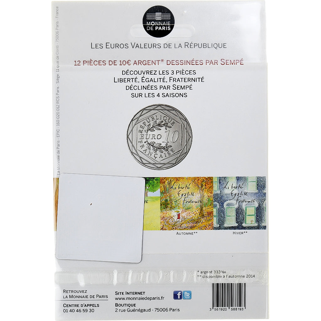 France, Monnaie de Paris, 10 Euro, Sempé - Printemps - Liberté, 2014