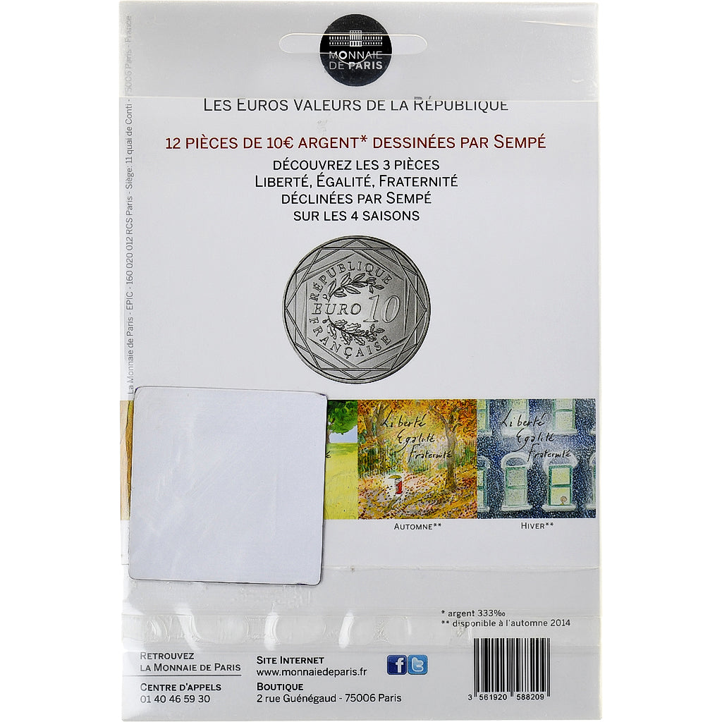 France, Monnaie de Paris, 10 Euro, Fraternité Hiver Sempé, 2014, Paris, FDC