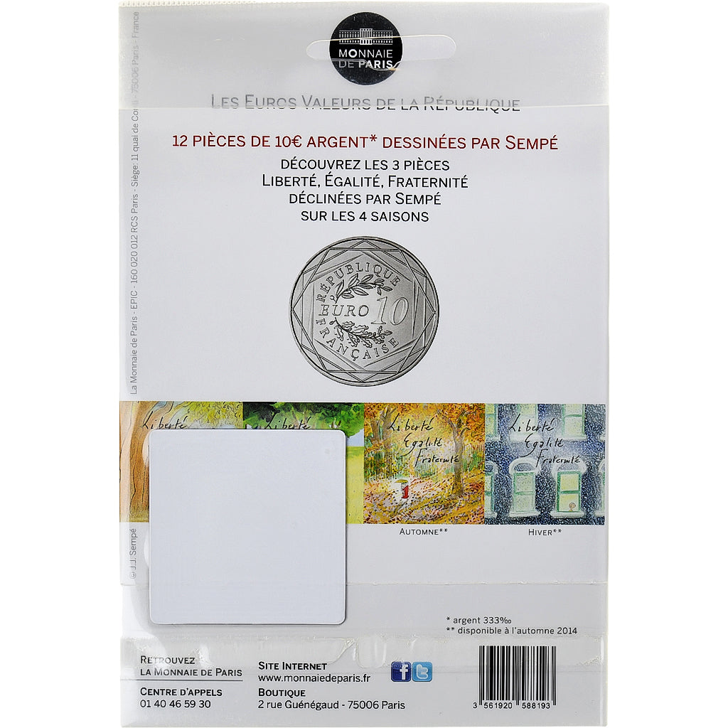 France, 10 Euro, Monnaie de Paris, Sempé - Été - Liberté, 2014, Paris