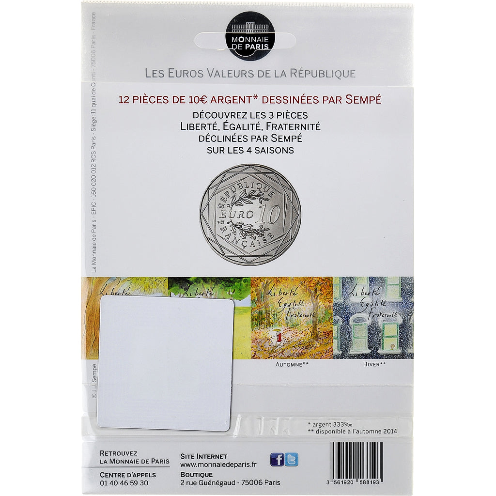 Francja, 10 Euro, Monnaie de Paris, Sempé - Été - Liberté, 2014, Paris