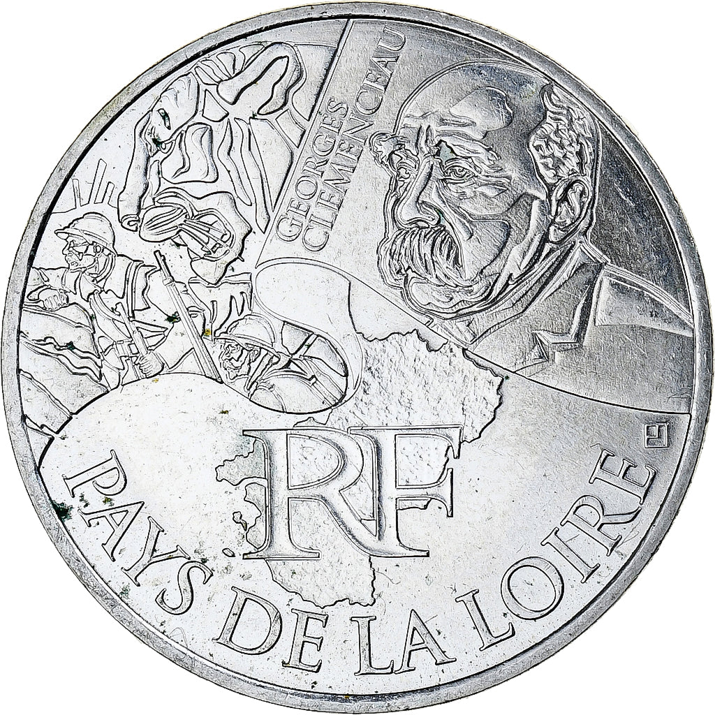 France, 10 Euro, Pays de la Loire, 2012, Paris, MS(63), Silver, KM:1881