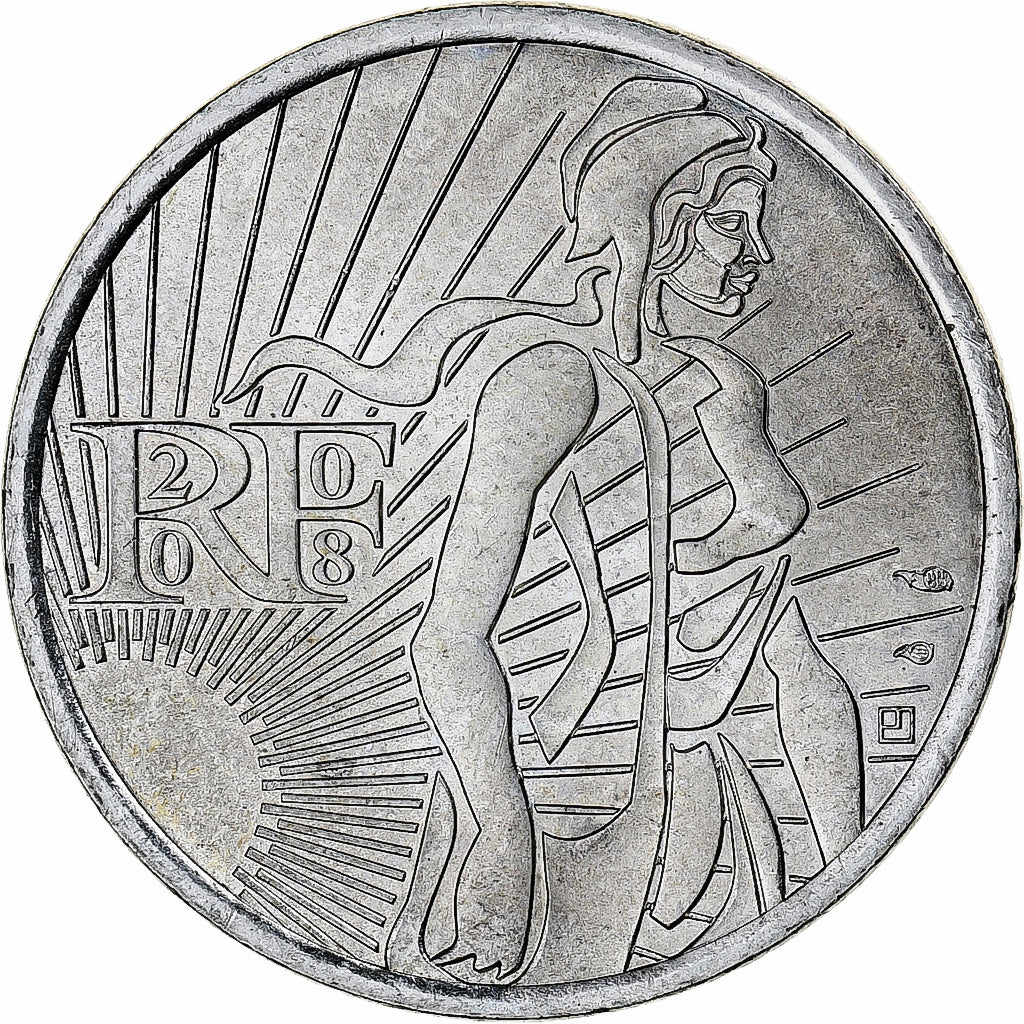França, 5 Euro, 2008, Monnaie de Paris, Semeuse, MS(63), Prata, KM:1534