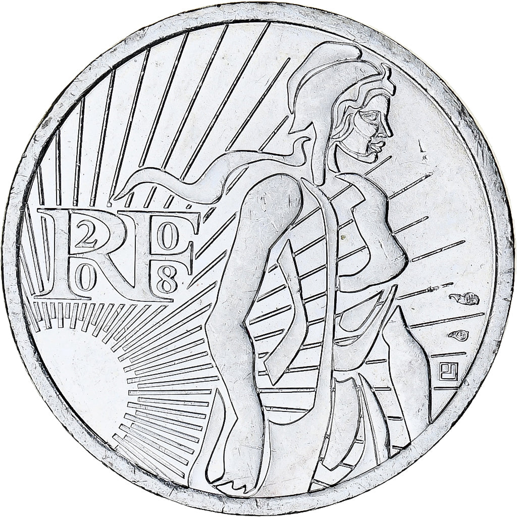 França, Semeuse, 5 Euro, 2008, Monnaie de Paris, MS(64), Prata, KM:1534