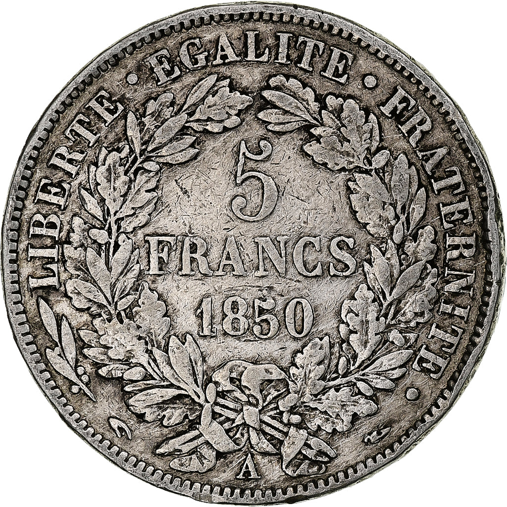 Moneta, Francia, Cérès, 5 Francs, 1850, Paris, MB+, Argento, KM:761.1
