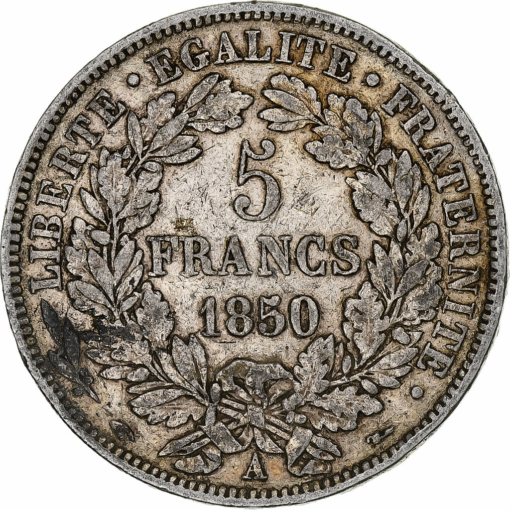 Munten, Frankrijk, Cérès, 5 Francs, 1850, Paris, FR+, Zilver, KM:761.1