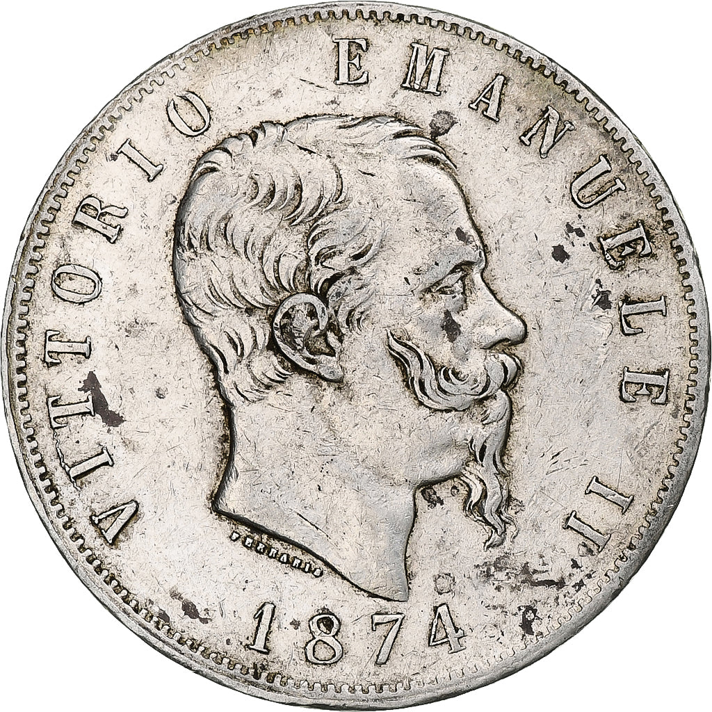 Coin, Italy, Vittorio Emanuele II, 5 Lire, 1874, Milan, EF(40-45), Silver