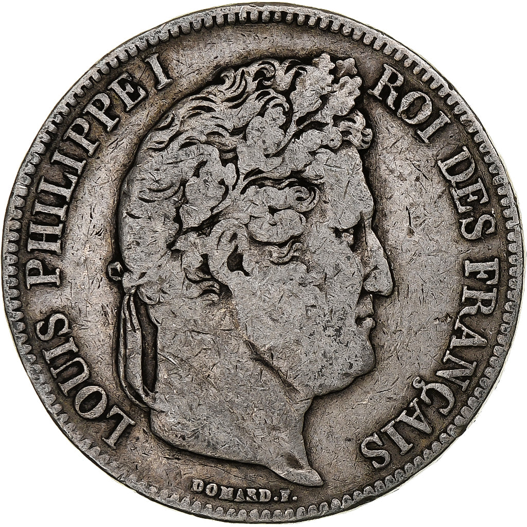 Moneta, Francia, Louis-Philippe, 5 Francs, 1832, Lyon, MB, Argento, KM:749.4