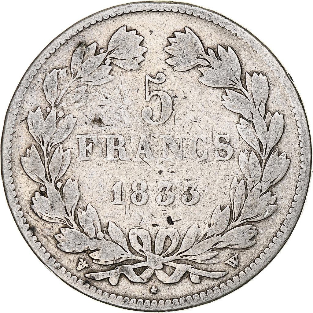 Coin, France, Louis-Philippe, 5 Francs, 1833, Lille, VF(20-25), Silver