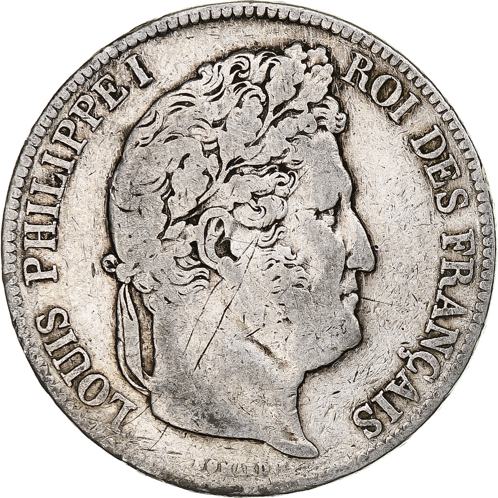 Moneta, Francia, Louis-Philippe, 5 Francs, 1837, Rouen, MB+, Argento, KM:749.2
