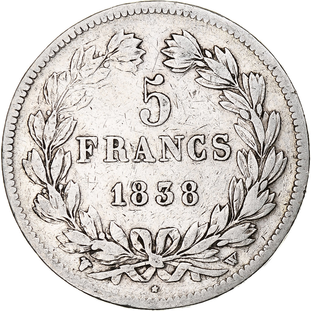 Moneta, Francia, Louis-Philippe, 5 Francs, 1838, Lille, MB, Argento, KM:749.13