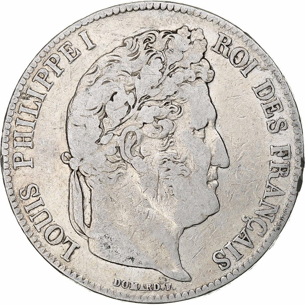 Moneta, Francia, Louis-Philippe, 5 Francs, 1839, Paris, MB+, Argento, KM:749.1