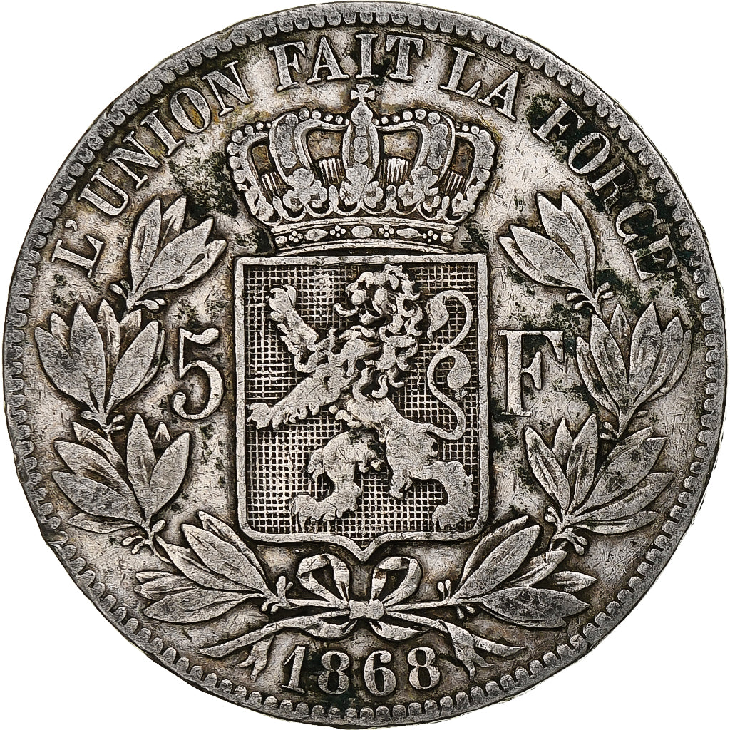 Munten, België, Leopold II, 5 Francs, 5 Frank, 1868, FR, Zilver, KM:24