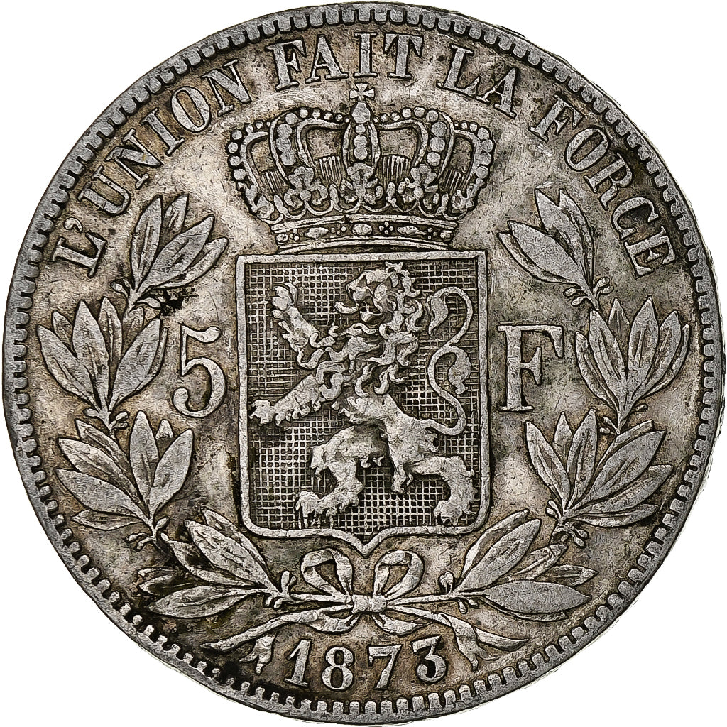 Moneta, Belgia, Leopold II, 5 Francs, 5 Frank, 1873, VF(20-25), Srebro, KM:24
