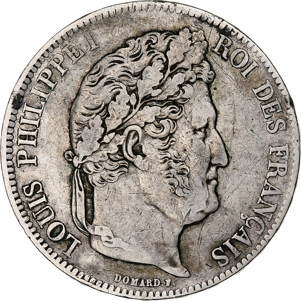 Moneta, Francia, Louis-Philippe, 5 Francs, 1839, Strasbourg, MB+, Argento
