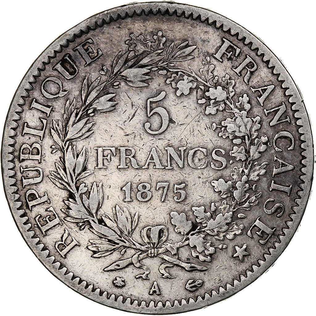 Moneta, Francia, Hercule, 5 Francs, 1875, Paris, MB, Argento, KM:820.1