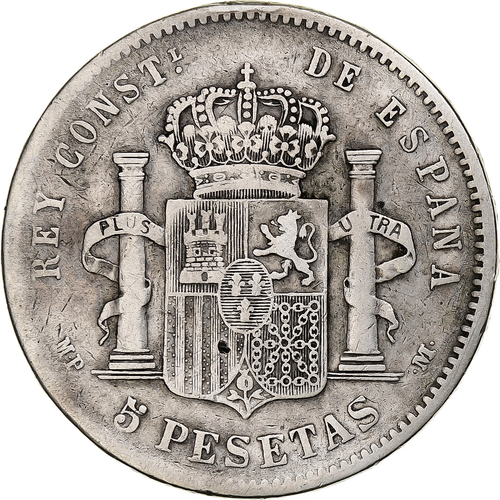 Moneta, Hiszpania, Alfonso XIII, 5 Pesetas, 1890, Madrid, VF(30-35), Srebro