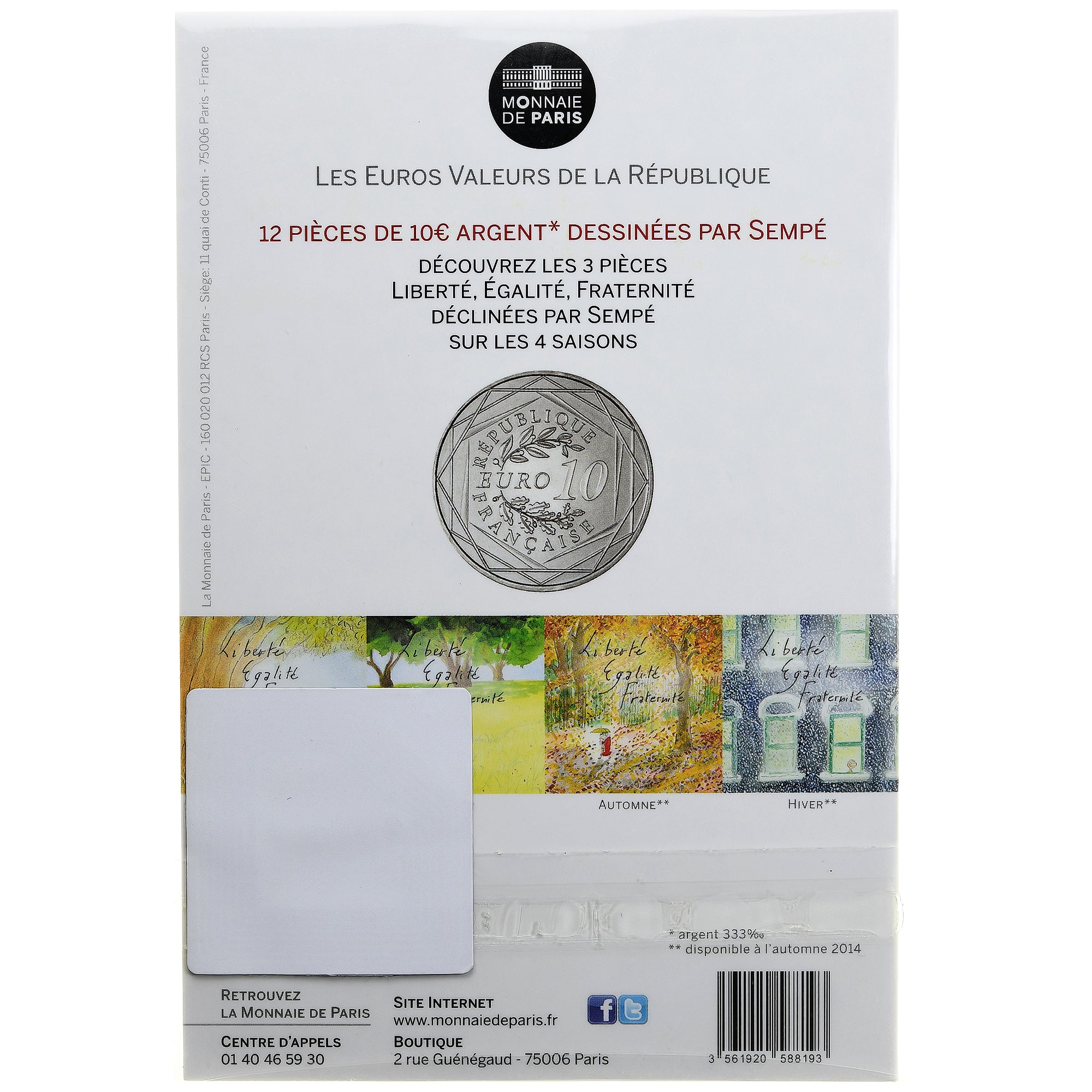 França, Sempé - Fraternité, 10 Euro, 2014, SEMPÉ - FRATERNITÉ, MS(65-70)