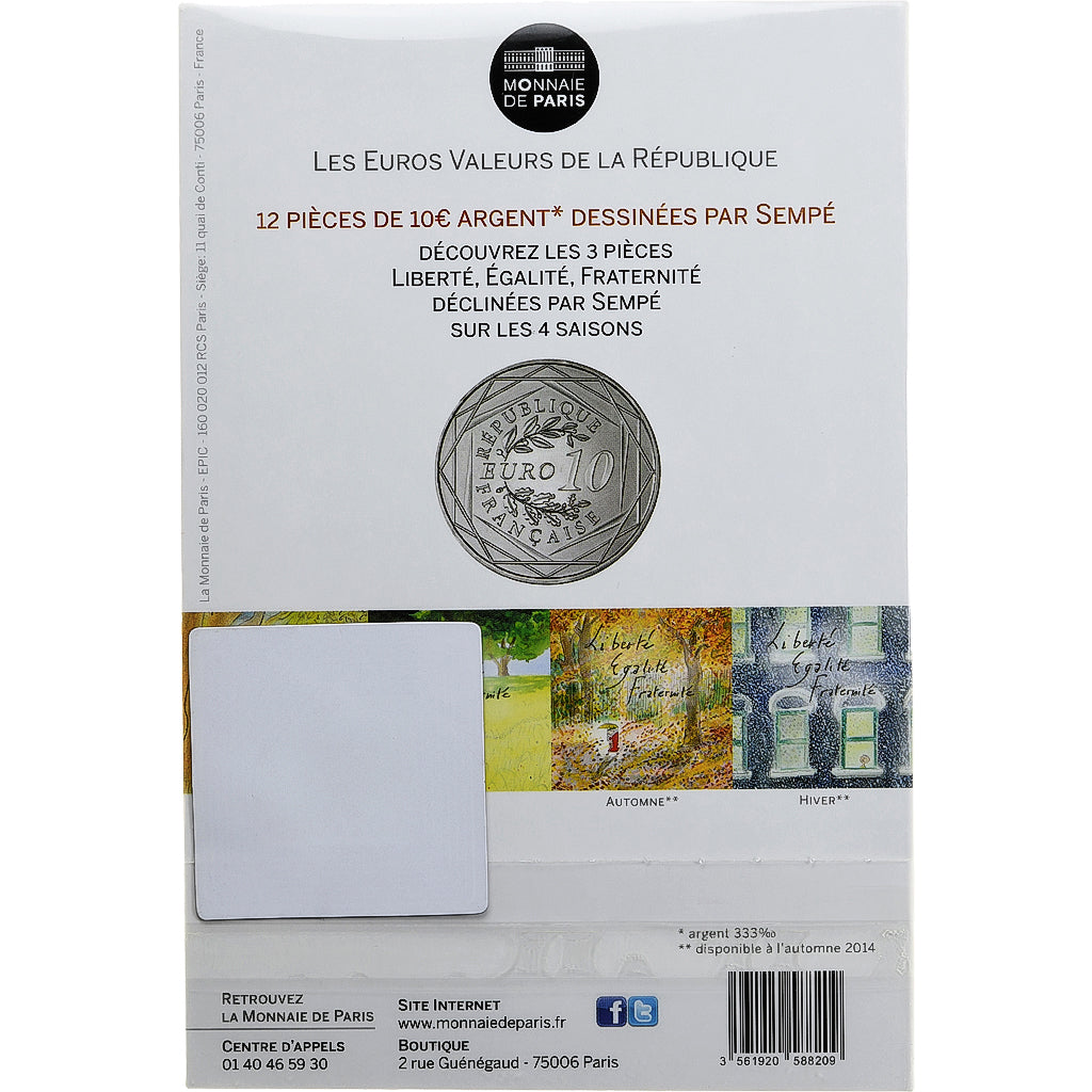 França, 10 Euro, Liberté, 2014, Sempé, MS(65-70), Prata, Gadoury:EU718