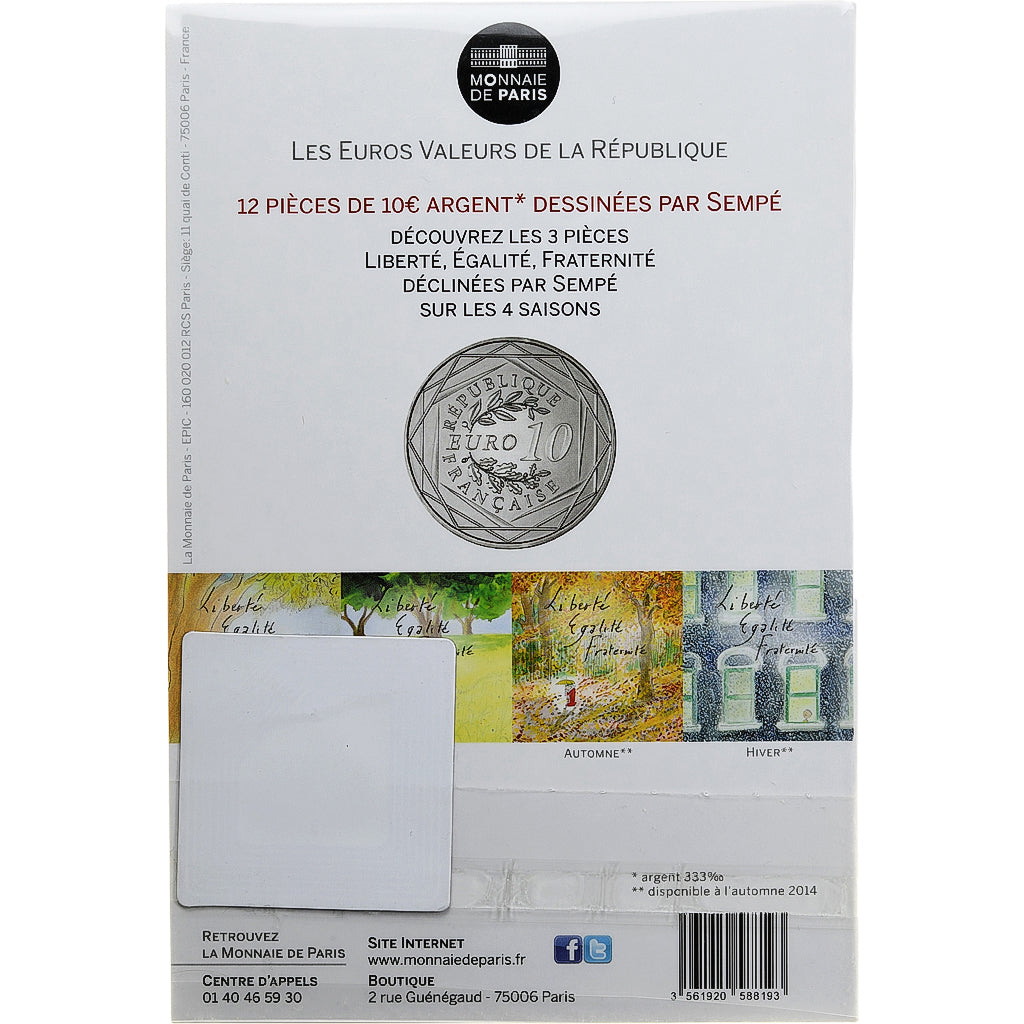 Francia, Monnaie de Paris, 10 Euro, 2014, SEMPÉ - FRATERNITÉ, FDC, Argento