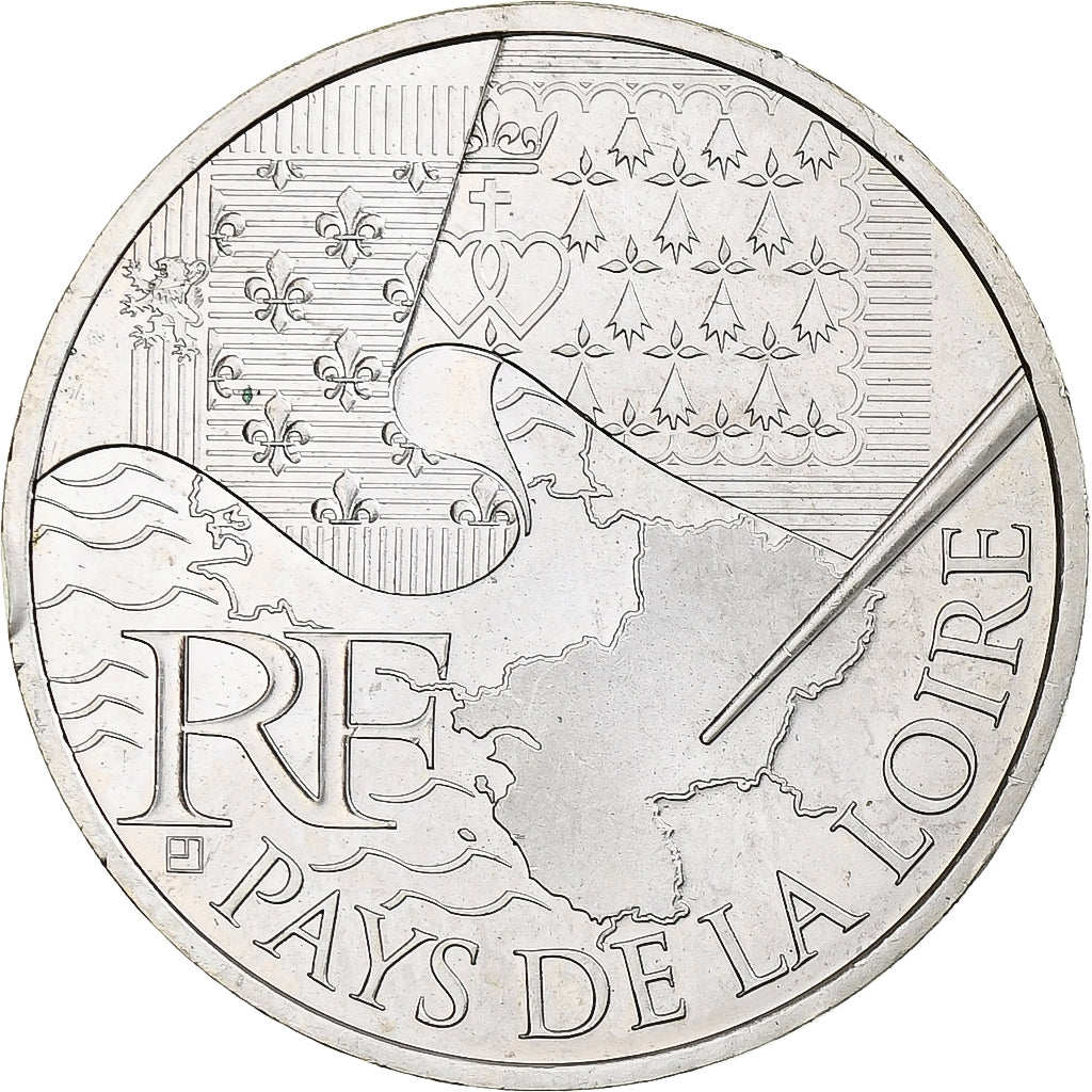 France, 10 Euro, Pays de la Loire, 2010, Paris, MS(65-70), Silver, KM:1665