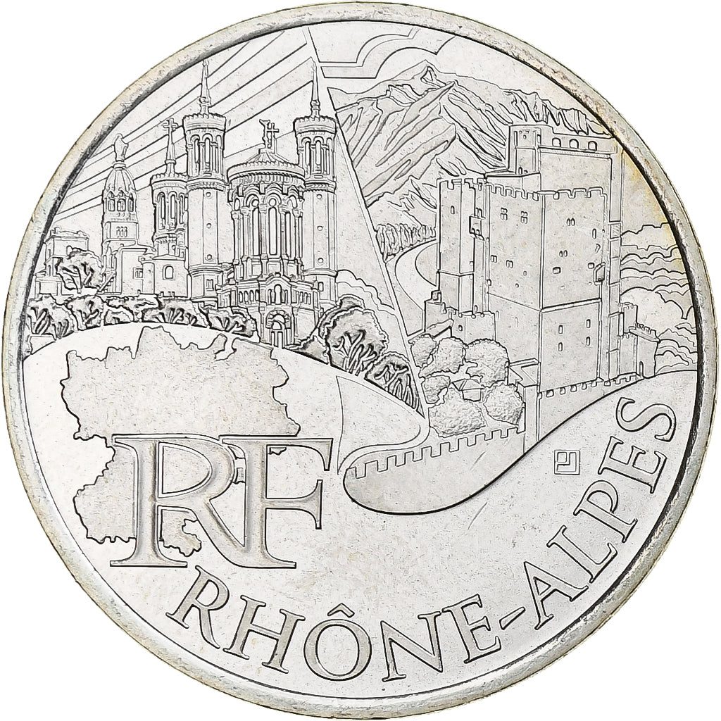 Francia, 10 Euro, Rhône Alpes, 2011, Rhône-Alpes, FDC, Argento