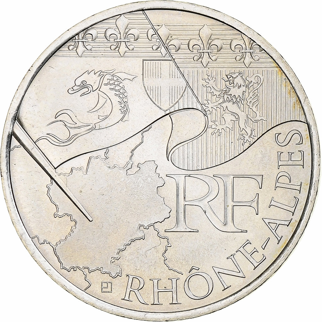 France, 10 Euro, Rhone-Alpes, 2010, Paris, MS(65-70), Silver, KM:1670