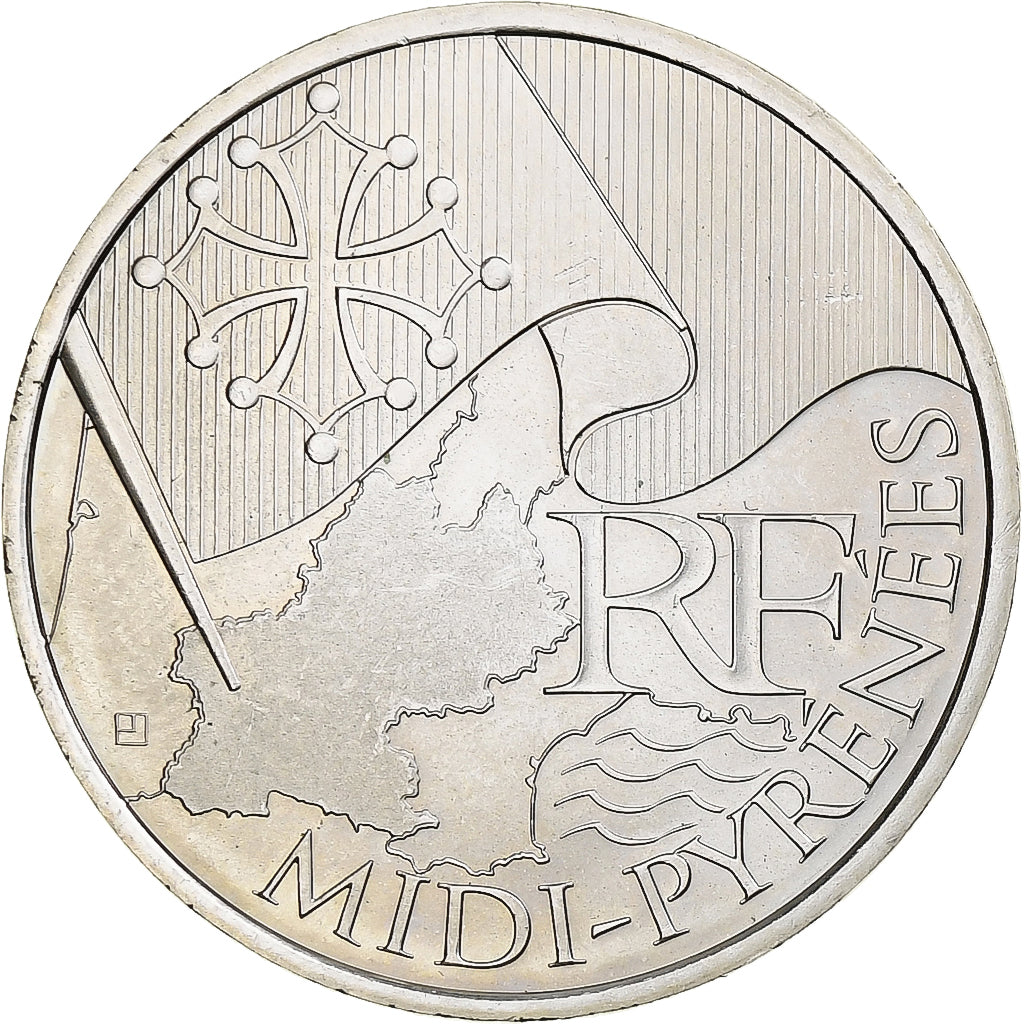França, 10 Euro, Midi-Pyrénées, 2010, Paris, MS(65-70), Prata, KM:1663