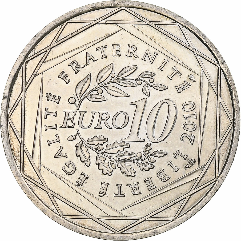 France, 10 Euro, Centre, 2010, Paris, MS(63), Silver, KM:1650