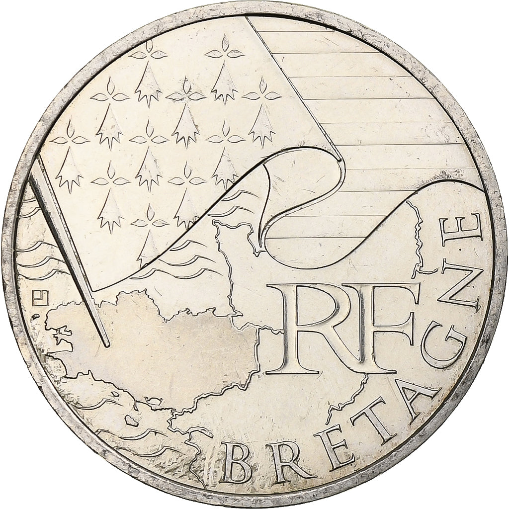 França, 10 Euro, Bretagne, 2010, Paris, MS(63), Prata, KM:1648