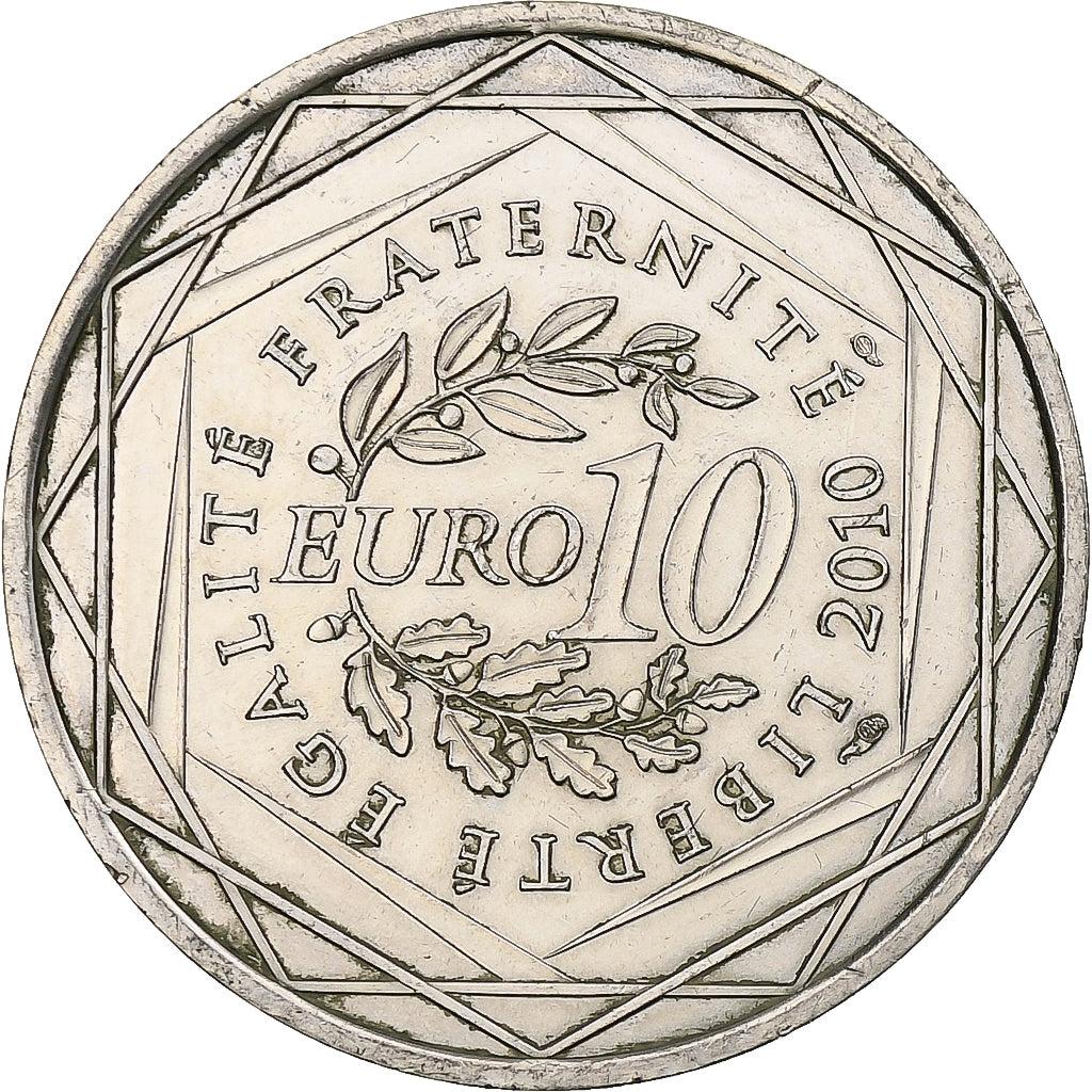 França, 10 Euro, Basse-Normandie, 2010, Paris, MS(63), Prata, Gadoury:EU399