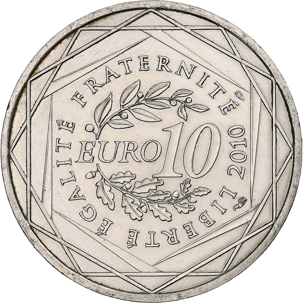 França, 10 Euro, Pays de la Loire, 2010, Paris, MS(63), Prata, KM:1665