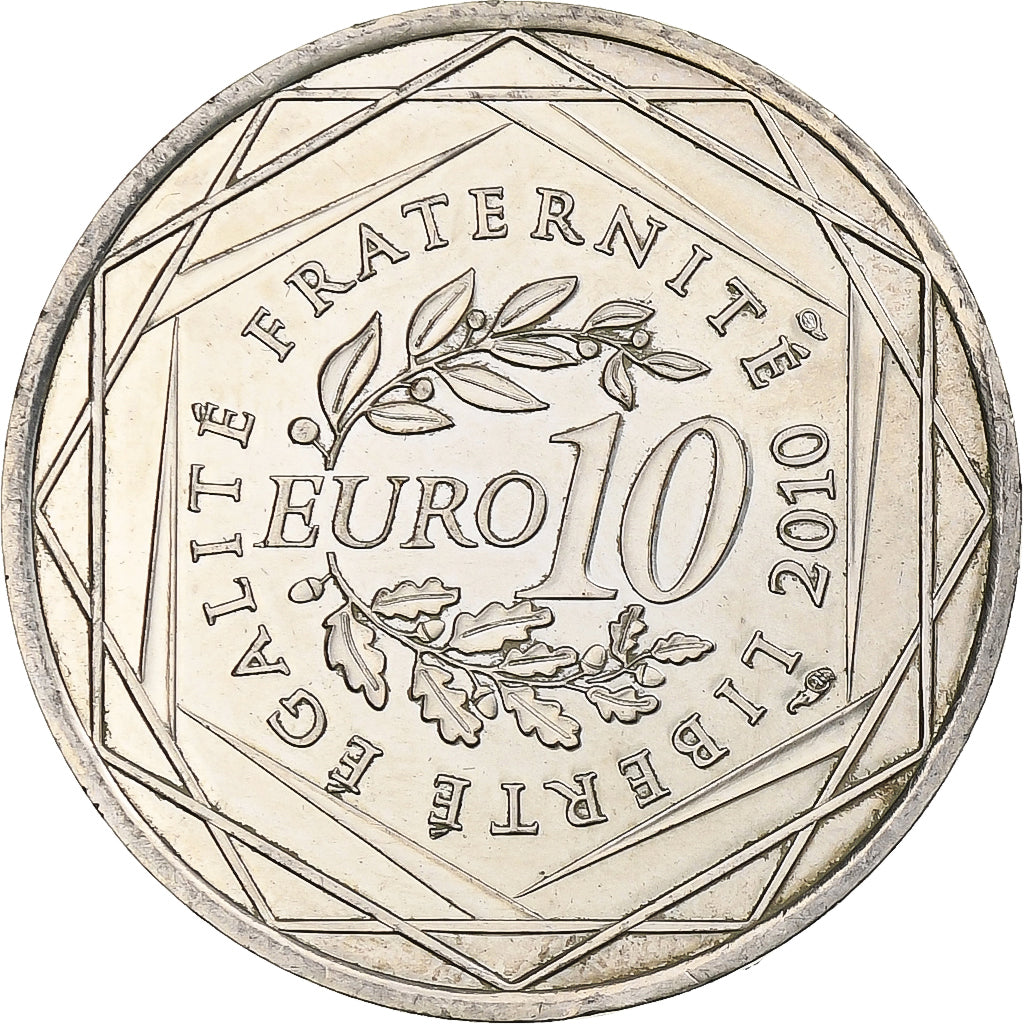 França, 10 Euro, Centre, 2010, Paris, MS(63), Prata, KM:1650
