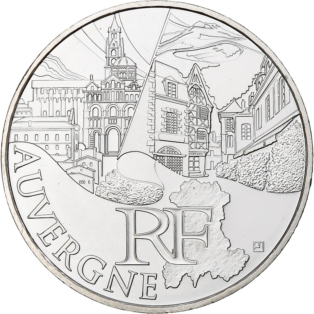 Francja, 10 Euro, Auvergne, 2011, Paris, MS(65-70), Srebro, KM:1728