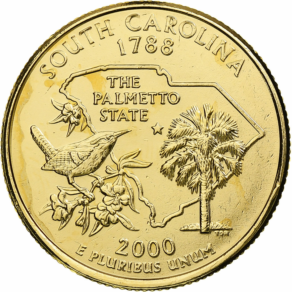 Stati Uniti, Quarter, South Carolina, 2000, U.S. Mint, golden, Rame ricoperto in