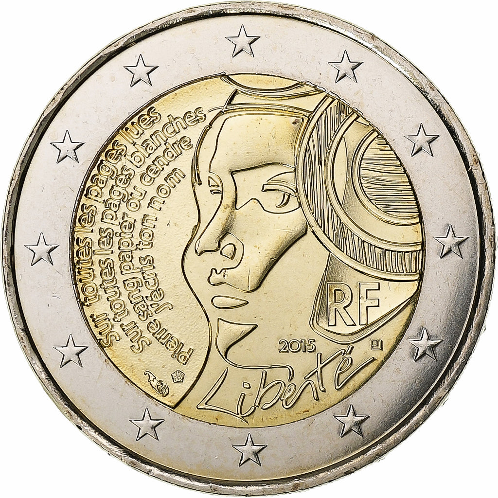France, 2 Euro, Liberté, 2015, Bi-Metallic, MS(64)