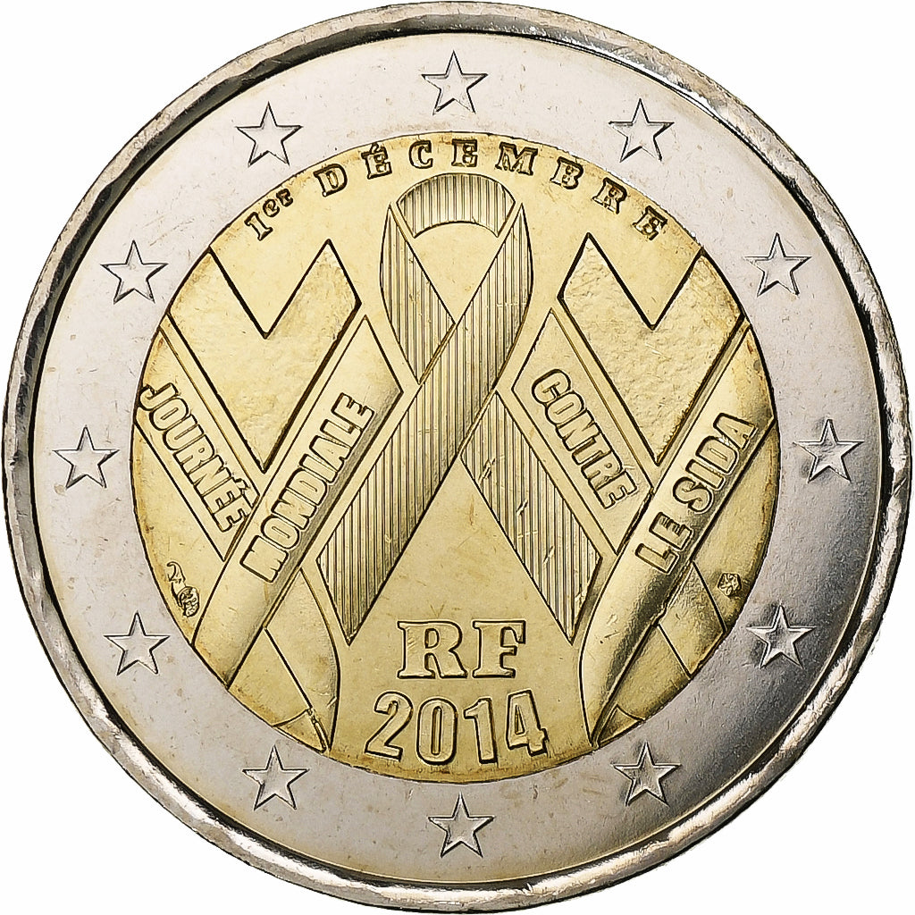 França, 2 Euro, Journée Mondiale Contre le Sida, 2014, Bimetálico, MS(64)