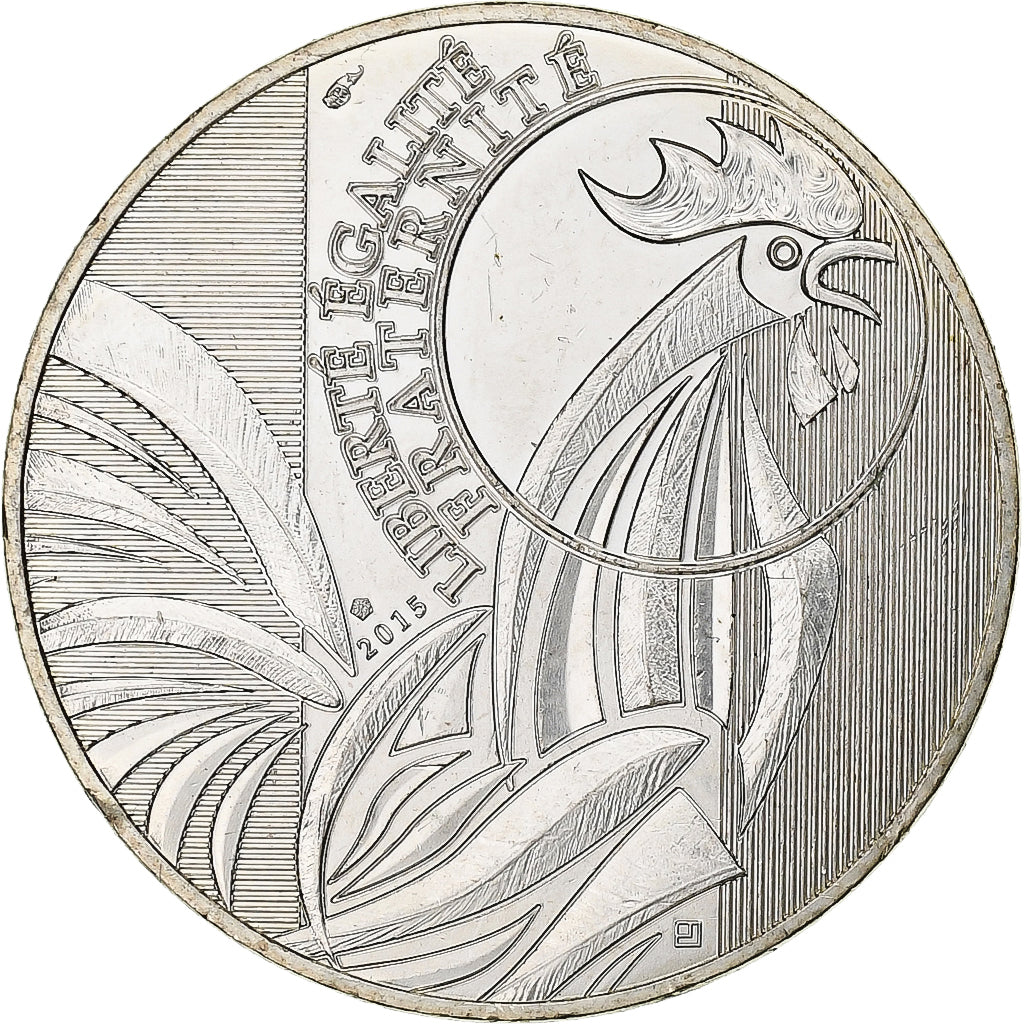 Francja, 10 Euro, Coq, 2015, Monnaie de Paris, Srebro, MS(64)