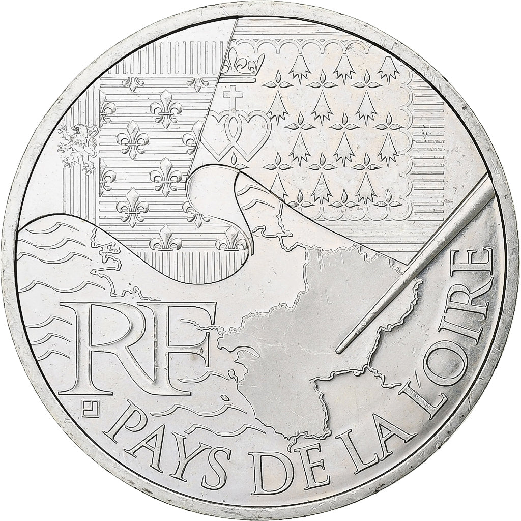 France, 10 Euro, Pays de la Loire, 2010, Paris, Silver, MS(60-62), KM:1648