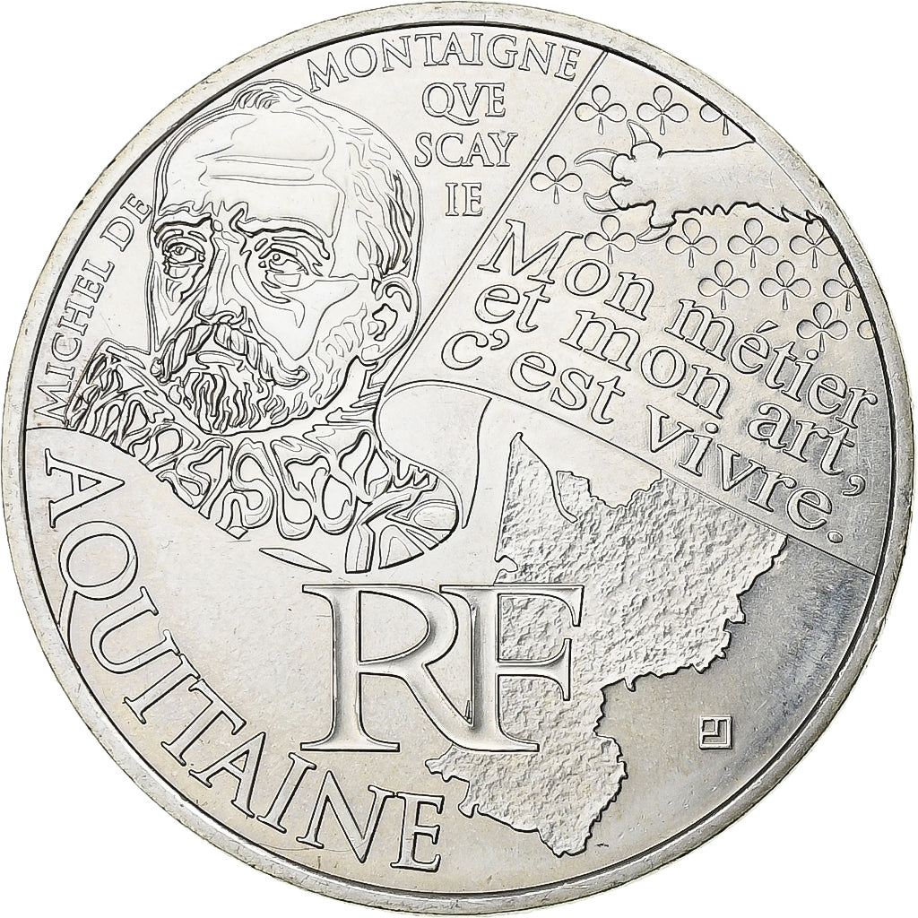 Francja, 10 Euro, Aquitaine, 2012, Srebro, MS(63)