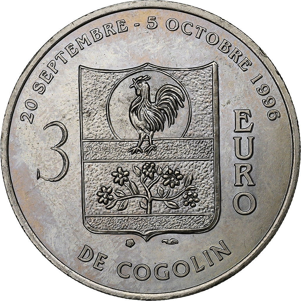 France, 3 Euro, Cogolin, 1996, Cupro Nickel, AU(55-58)