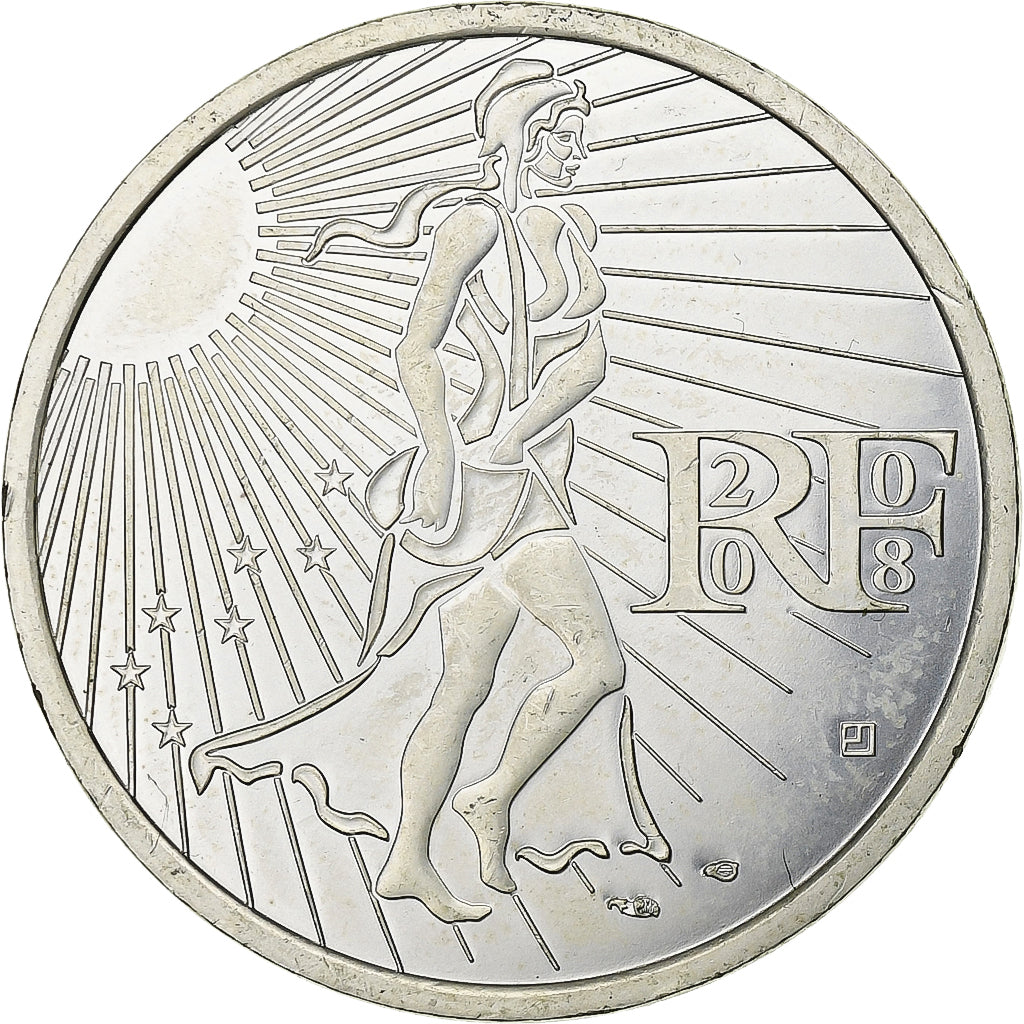 Francja, 15 Euro, Semeuse, 2008, Srebro, MS(63), Gadoury:2, KM:1535