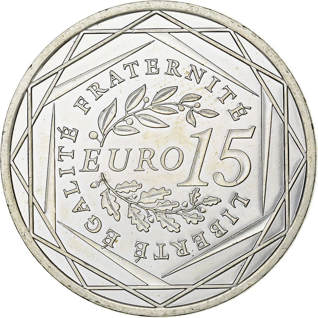 Francja, 15 Euro, Semeuse, 2008, Srebro, MS(63), Gadoury:2, KM:1535