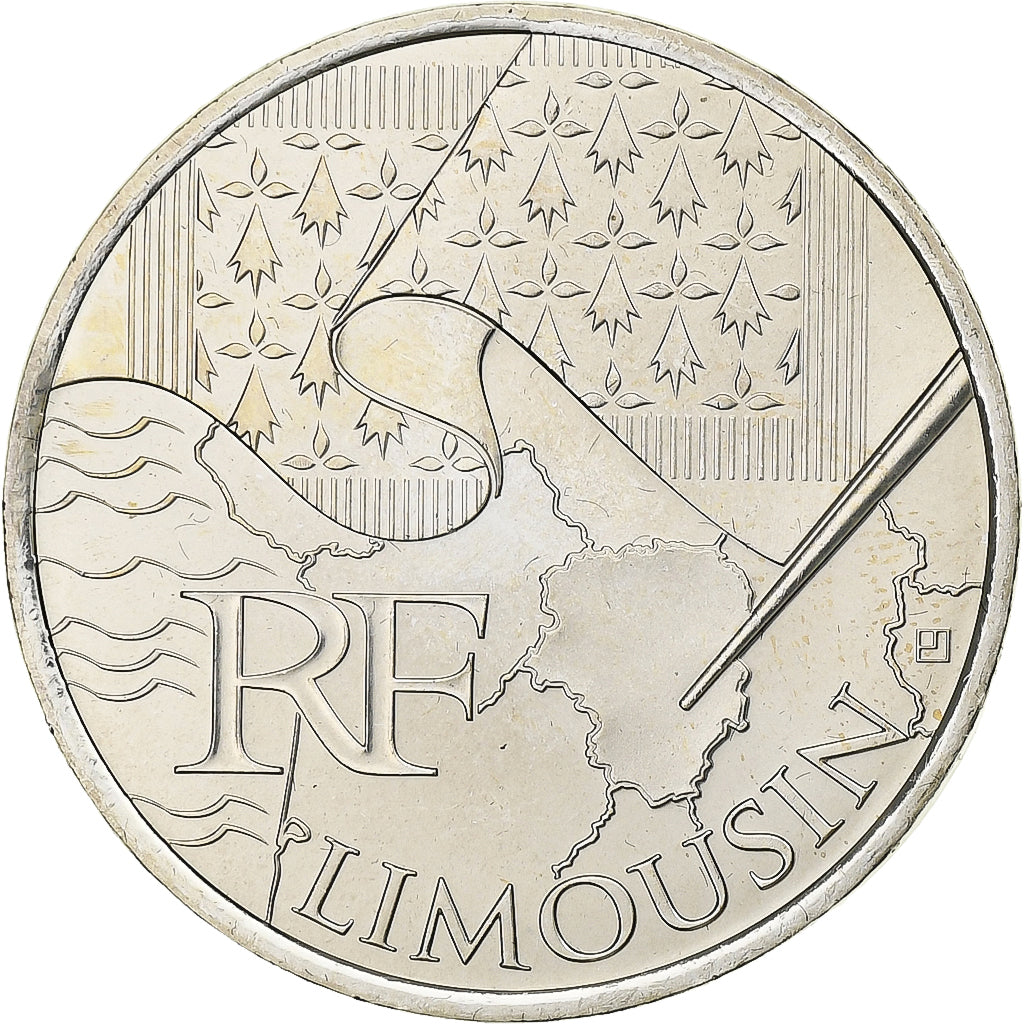 Francja, 10 Euro, Euros des régions, Limousin, 2010, Paris, Srebro, MS(65-70)