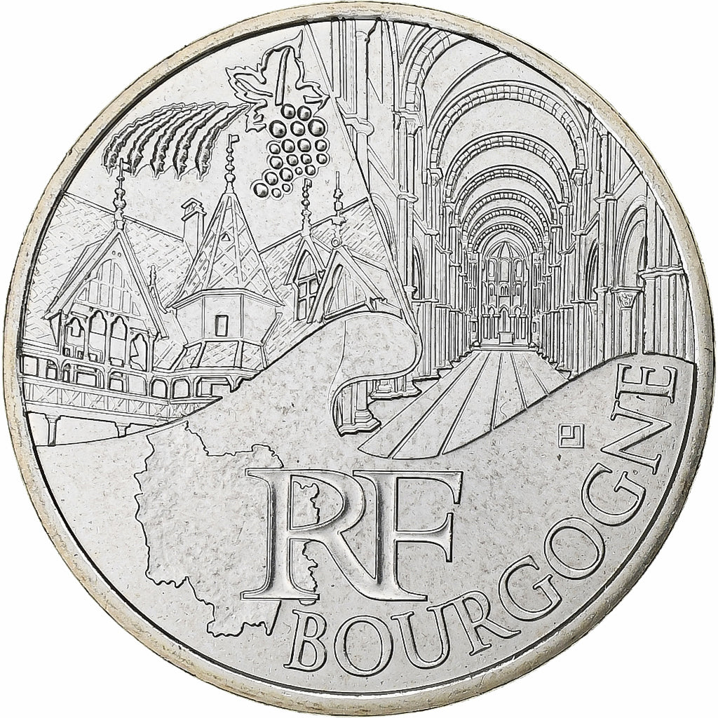 France, 10 Euro, Euros des régions, Bourgogne, 2011, Paris, Silver, MS(65-70)