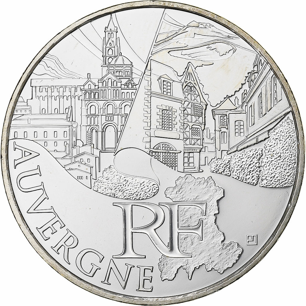 France, 10 Euro, Euros des régions, Auvergne, 2011, Paris, Silver, MS(65-70)