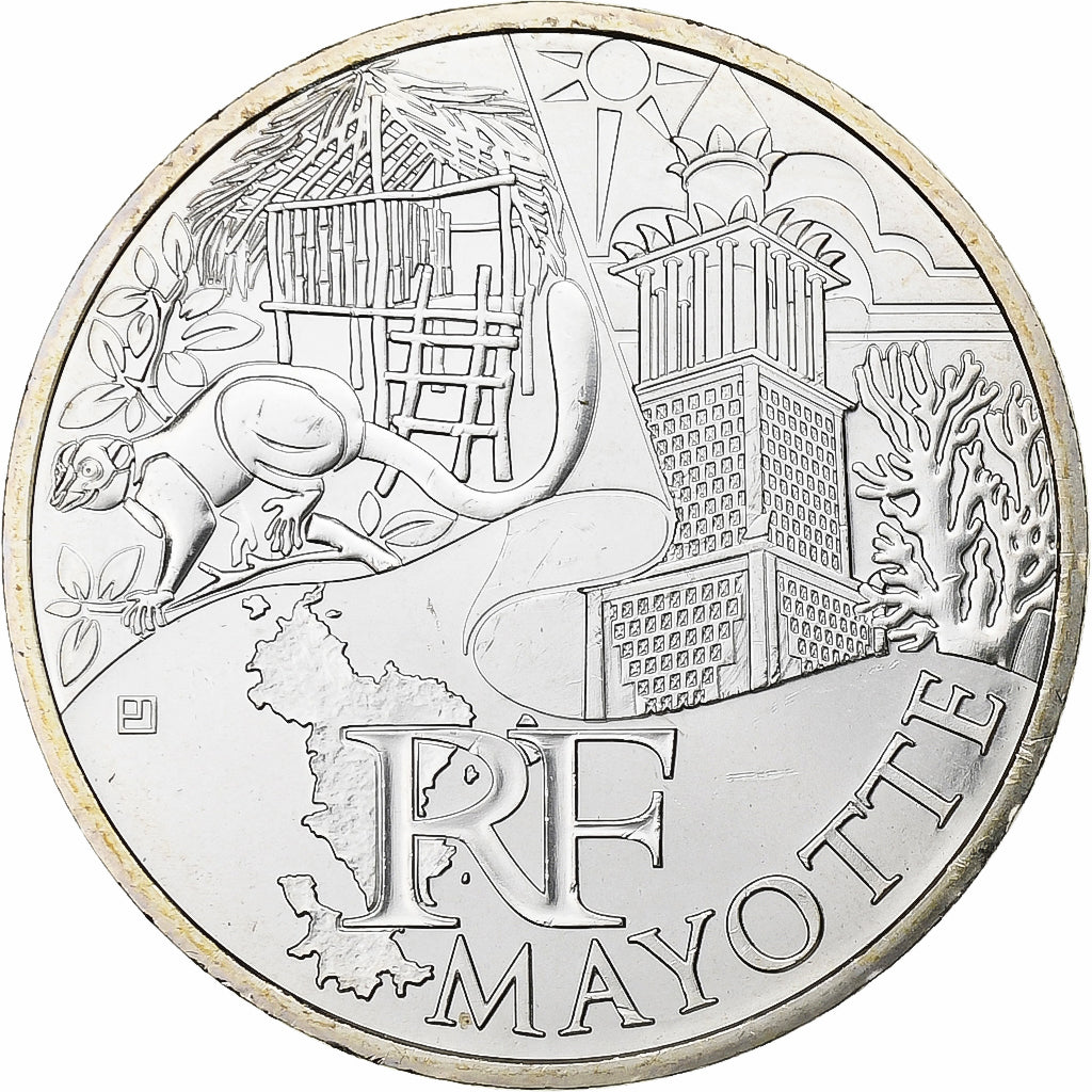 France, 10 Euro, Euros des régions, Mayotte, 2011, Paris, Silver, MS(65-70)