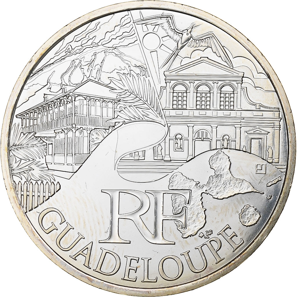 França, 10 Euro, Euros des régions, Guadeloupe, 2011, Paris, Prata, MS(65-70)