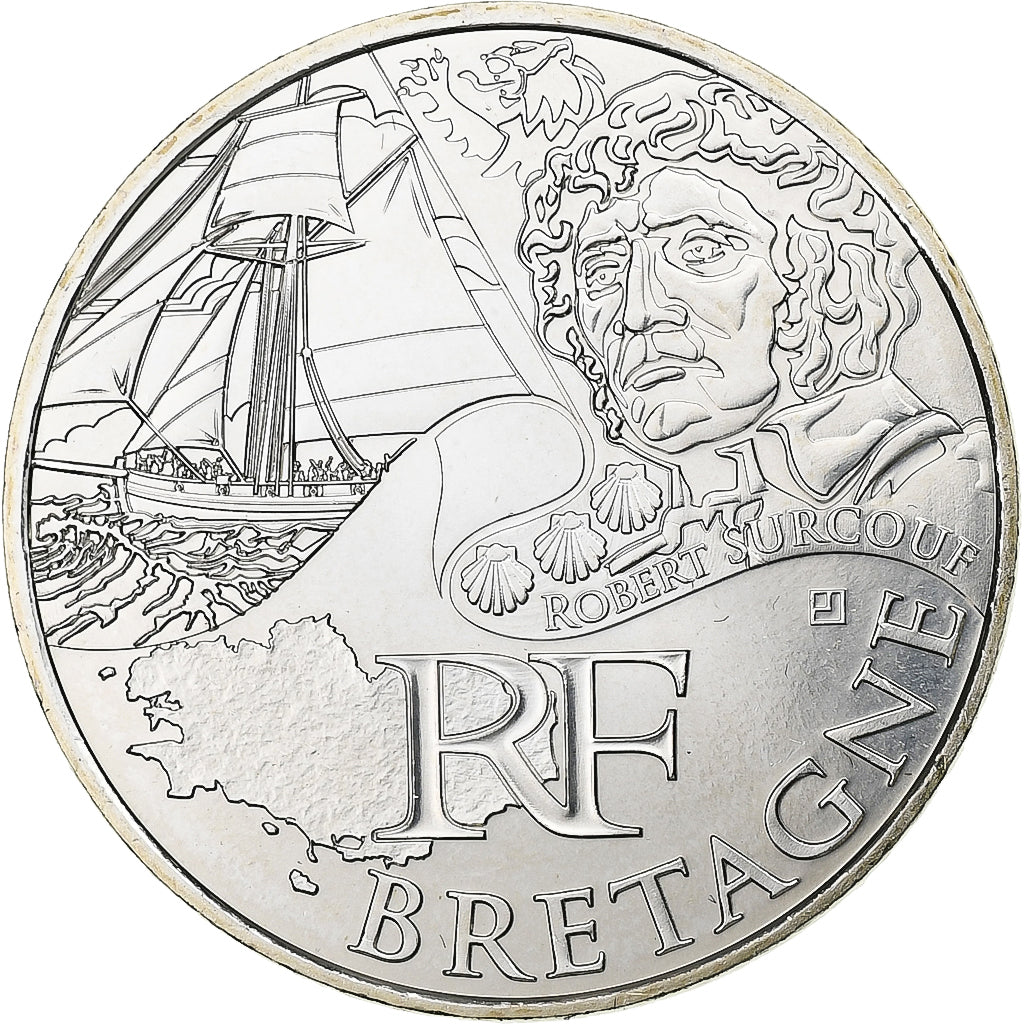 France, 10 Euro, Euros des régions, Bretagne, 2012, Paris, Silver, MS(65-70)